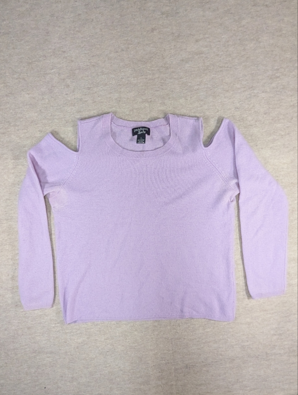 Peck & Peck 2 Ply Cashmere Lavender Light Purple Sweater Open Shoulder Sz Large